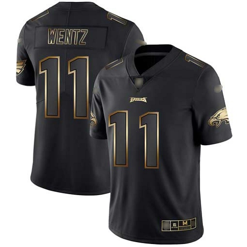 Men Philadelphia Eagles #11 Carson Wentz Black Gold Vapor Untouchable NFL Jersey Limited Player Football